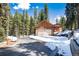 View of detached garage near evergreens, showcasing ample parking space and access to wooded property at 21221 Colorado 103, Idaho Springs, CO 80452