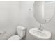 Cozy half-bathroom featuring a white vanity and toilet, and a neutral walls, offering a simple design at 22435 E 7Th Pl, Aurora, CO 80018