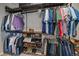 Walk-in closet featuring ample shelving and rods for organized clothing and shoe storage at 1901 Corner Rock Ln, Castle Rock, CO 80108