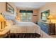 Comfortable bedroom with views, TV on a wood dresser, and a plush bed with decorative pillows at 33 Broken Lance Dr # 207S, Breckenridge, CO 80424