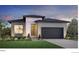 Stunning modern home boasts sleek lines, a dark gray garage door, and a manicured lawn at 6367 Verve Ln, Parker, CO 80134