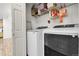 Laundry room with modern washer and dryer, storage shelves, and convenient access at 4251 S Blackhawk Cir # 3E, Aurora, CO 80014