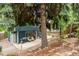 Backyard with mature trees offers a serene outdoor space, featuring a patio with seating and a barbecue area at 7035 S Flower Ct, Littleton, CO 80128