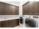 Laundry room with lots of cabinet space, sink, and stainless steel washer and dryer at 5943 S Olive Cir, Centennial, CO 80111