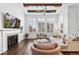 Sun-drenched living room with fireplace, plantation shutters, and stylish seating arrangement at 5943 S Olive Cir, Centennial, CO 80111