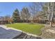 Large backyard with an artificial grass lawn, play structure, and a patio for outdoor living at 10273 Bentwood Ln, Highlands Ranch, CO 80126