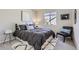 Stylish bedroom with a comfortable bed, modern decor, and a large window at 10273 Bentwood Ln, Highlands Ranch, CO 80126