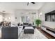Bright, modern living room features large windows, comfortable seating, and a sleek entertainment center at 6723 Raritan Dr, Denver, CO 80221