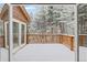 Snow covered deck with wooden railing, overlooking snow covered forest at 342 Brook Cir, Boulder, CO 80302