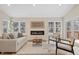 Cozy living room with a modern fireplace, neutral decor, and large windows at 342 Brook Cir, Boulder, CO 80302