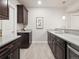 Modern bar area with granite countertops, sink, and sleek dark wood cabinets at 6970 E Lake Dr, Centennial, CO 80111