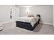 Carpeted bedroom with under-bed storage, neutral walls, and modern lighting at 6970 E Lake Dr, Centennial, CO 80111