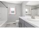 Well-lit bathroom with a modern vanity, sink, and shower-tub combination at 3338 Ireland Moss St, Castle Rock, CO 80109