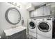 Convenient laundry room features a washer, dryer, sink, vanity and ample storage at 72 Rudi W Ln, Golden, CO 80403