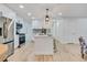 Modern kitchen with white cabinets, island, and stainless steel appliances at 1061 Elbert St, Denver, CO 80221