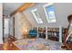 Comfortable attic space featuring wood floors, lots of books, and bright, patterned wallpaper at 3170 W 29Th Ave, Denver, CO 80211