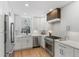 Modern kitchen featuring stainless steel appliances, sleek white cabinetry, and an efficient layout at 434 Clayton St, Denver, CO 80206