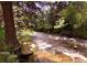 A flowing stream winding through lush trees and foliage, creating a serene natural setting at 222 Greystone Rd, Evergreen, CO 80439