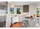 Bright kitchen featuring stainless steel appliances, white cabinets, and large windows offering serene outdoor views at 2873 Cortina Ln, Evergreen, CO 80439