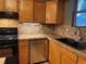 Fully equipped kitchen with tile backsplash, stainless steel dishwasher, and gas range at 26212 Center Dr, Kittredge, CO 80457