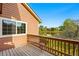 Exterior balcony showcasing scenic views of the serene lake, mature trees and green surroundings at 3240 W 114Th Cir # D, Westminster, CO 80031