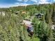 Aerial view of several homes nestled in a densely wooded area, showcasing mountain living at 384 Blue Ridge Rd, Breckenridge, CO 80424