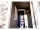 Charming front door with gray trim and a modern light fixture at 6190 Ivy St, Commerce City, CO 80022