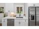 Kitchen counter with stainless steel dishwasher, sink, and a view from the window of the backyard at 9120 W 3Rd Pl, Lakewood, CO 80226