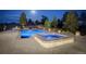 Backyard includes a sparkling pool and hot tub combo, perfect for outdoor relaxation at 13176 Frannys Way, Parker, CO 80138