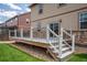 Back deck with stairs offers a view of the well maintained backyard at 19347 E 65Th Ave, Aurora, CO 80019