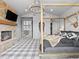 Beautifully decorated bedroom with vaulted ceilings, chandelier, and stone fireplace at 1587 Arrowpoint Ct, Franktown, CO 80116