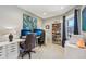 This office has a window view, modern lighting, and a white storage console at 27423 E Euclid Dr, Aurora, CO 80016