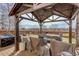 Outdoor entertaining space with covered gazebo and furniture overlooking private backyard at 11701 Elkhart St, Commerce City, CO 80603