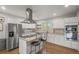 Contemporary kitchen featuring white cabinets, a center island with bar seating, and modern appliances at 4942 Grove St, Denver, CO 80221