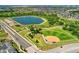 Community amenities include a park with a pond, baseball field, green lawns, and nearby highway at 10993 Ledges Rd, Parker, CO 80134