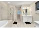 Main bathroom with a soaking tub, shower, and double vanity at 10993 Ledges Rd, Parker, CO 80134