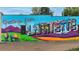 Colorful mural stating 