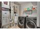Convenient laundry room with modern washer and dryer, offering practical laundry solutions and organization for household chores at 17838 E 54 Th Ave, Denver, CO 80249