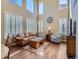 Bright living room with tall windows, hardwood floors, and stylish furnishings at 11074 Grayledge Cir, Highlands Ranch, CO 80130