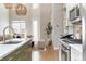 Open kitchen flowing into the living room, features updated appliances, designer lighting, and a modern design at 2733 W 28Th Ave # 6, Denver, CO 80211