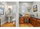 Combination of home office area and powder room offers functional elegance at 3240 Spruce St, Denver, CO 80238