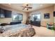 Bedroom featuring dark furniture, wall to wall carpet, and a mountain view at 401 Raptor Point Rd, Golden, CO 80403