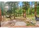 Wooded backyard with gravel landscaping and relaxing outdoor seating area at 592 Brook Dr, Idaho Springs, CO 80452