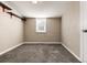 Clean basement room with neutral carpet, window, and minimalist shelving at 377 Stuart St, Denver, CO 80219