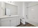 Bathroom featuring white cabinets, modern fixtures, and bathtub shower combo at 458 Millwall Cir, Castle Pines, CO 80108