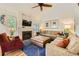 Inviting living room with a fireplace, plush seating, and a large ottoman at 2117 S Troy Way, Aurora, CO 80014