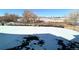 Snowy backyard with a wooden fence and some trees at 241 Paloma Way, Elizabeth, CO 80107