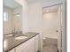 Clean bathroom with single vanity and tub shower combo at 241 Paloma Way, Elizabeth, CO 80107