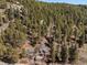 Aerial view showcases home's location nestled among trees in a lush, mountainous landscape at 10179 S Turkey Creek Rd, Morrison, CO 80465