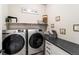 Bright laundry room with modern washer and dryer and custom cabinetry at 445 Panoramic Dr, Monument, CO 80132